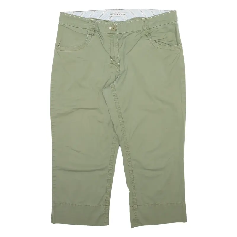 TOMMY HILFIGER Three Quarters Womens Trousers Green Relaxed Straight W34 L21