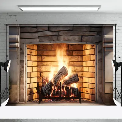 Aperturee Retro Bricks Fireplace Warm Vibe Christmas Backdrop - Aperturee