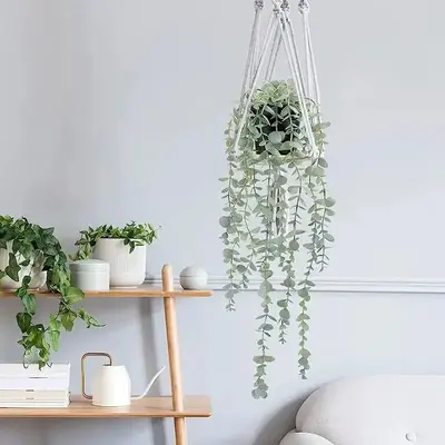 Christmas Artificial Hanging Plants, 1 Count Artificial Eucalyptus Plant, Fake Potted Plant for Shelf, Faux Eucalyptus Vine, ...