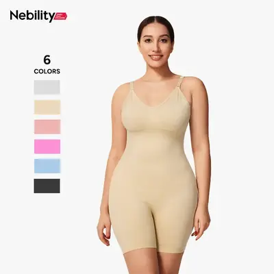 Nebility Women's Bodysuit Seamless V Neck Full Body Stretchy Shapewear Jumpsuit Comfortable Breathable Fabric Womenswear  Bas...