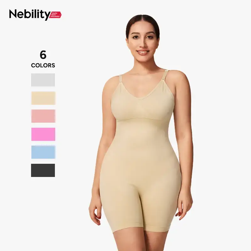 Nebility Women's Bodysuit Seamless V Neck Full Body Stretchy Shapewear Jumpsuit Comfortable Breathable Fabric Womenswear  Bas...