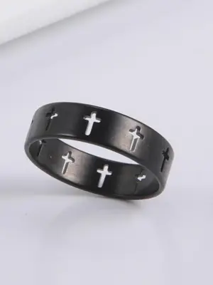 Unisex Street Trend Hollow out Cross Design Promise Ring for Valentine's Gift, 2024 New Trendy Minimalist Engagement Ring for...