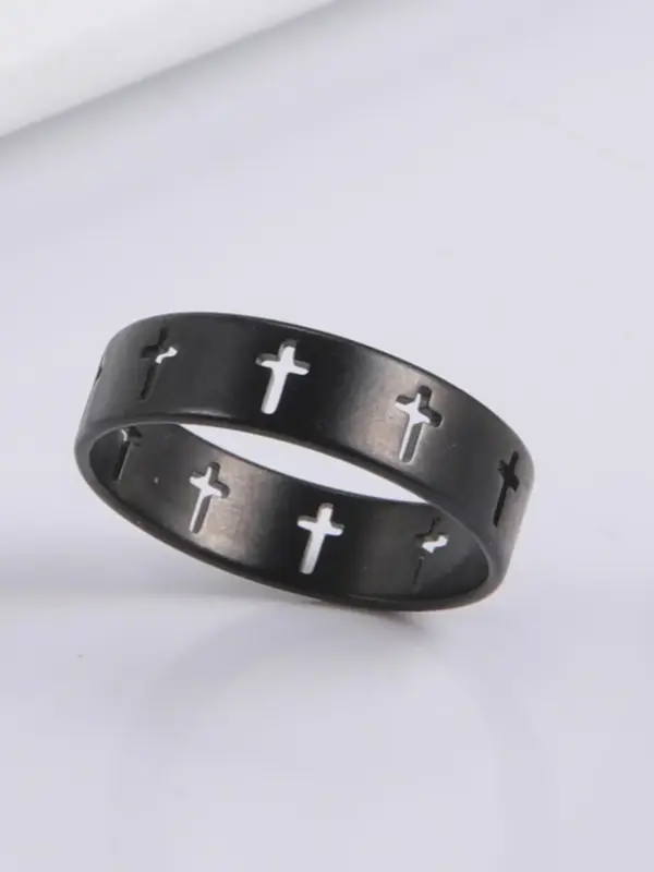 Unisex Street Trend Hollow out Cross Design Promise Ring for Valentine's Gift, 2024 New Trendy Minimalist Engagement Ring for...