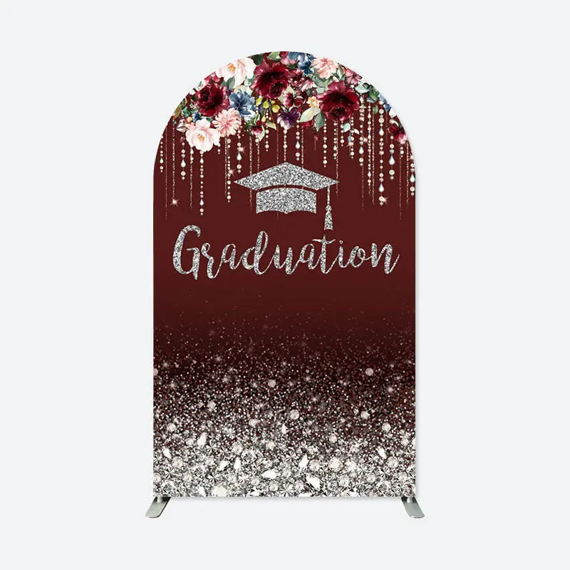 Aperturee Dark Red Floral Diamonds Graduation Arch Backdrop | Custom Arched Wall Covers | Circle Arch Backdrop Diy | Round Ar...