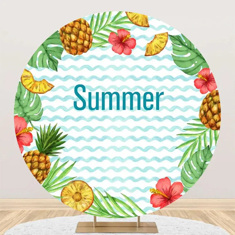 Monstera Pineapple Water Waves Round Summer Backdrop - Aperturee