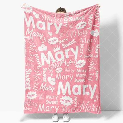 Aperturee Wow Sweet Heart Crown Pink White Custom Name Blanket, 30x40in(76x102cm), 26 USD, name blankets, YZBD8O51-S