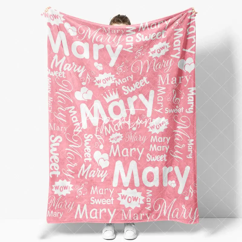 Aperturee Wow Sweet Heart Crown Pink White Custom Name Blanket, 30x40in(76x102cm), 26 USD, name blankets, YZBD8O51-S