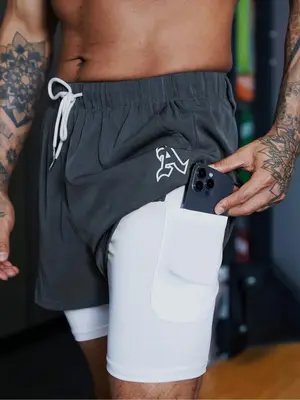 Men's Loose Colorblock Letter Print Drawstring Waist 2 IN 1 Shorts, Casual Sporty Pocket Design Track Shorts for Gym Workout ...