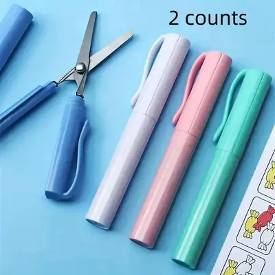 Random Color Portable Scissors, 2 Counts Hard Plastic Mini Scissors, Art Scissors for School Office Home, Office Multifunctio...