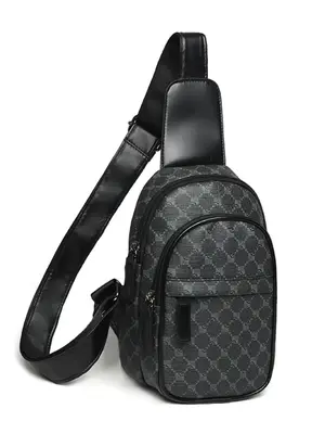 Men's Fashionable Geometric Pattern Zipper Durable Belt Bag, Casual Pu Leather Chest Bag for Daily Used, Trendy Versatile Hig...