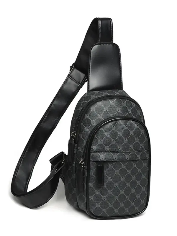 Men's Fashionable Geometric Pattern Zipper Durable Belt Bag, Casual Pu Leather Chest Bag for Daily Used, Trendy Versatile Hig...