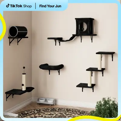 [dealsforyoudays] 7-in-1 Wall Mounted Cat Climber Set with Cat House, Tunnel, Bridge, Tree, Steps, Scratcher Board & Hammock,...