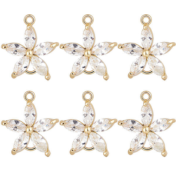 8Pcs Brass Pave Clear Cubic Zirconia Connector Charms