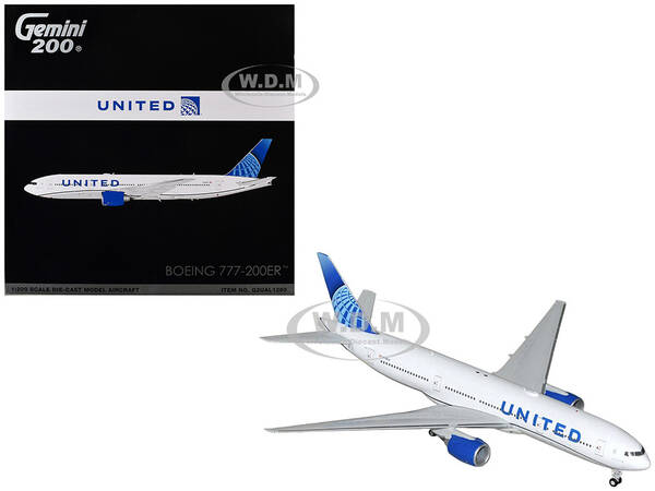 Boeing 777-200ER Commercial Aircraft United Airlines (N798UA) White with Blue Tail Gemini 200 Series 1/200 Diecast Model ...
