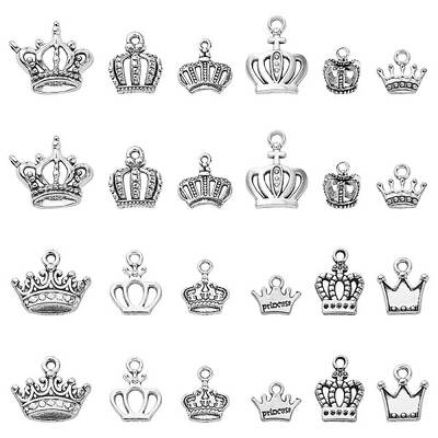 120Pcs 12 Styles Tibetan Style Alloy Crown Charms