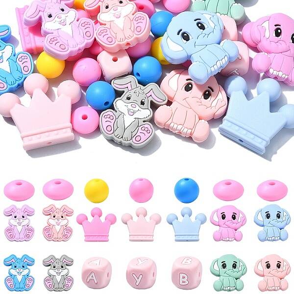 31Pcs 18 Styles Cartoon Animal Food Grade Eco-Friendly Silicone Beads