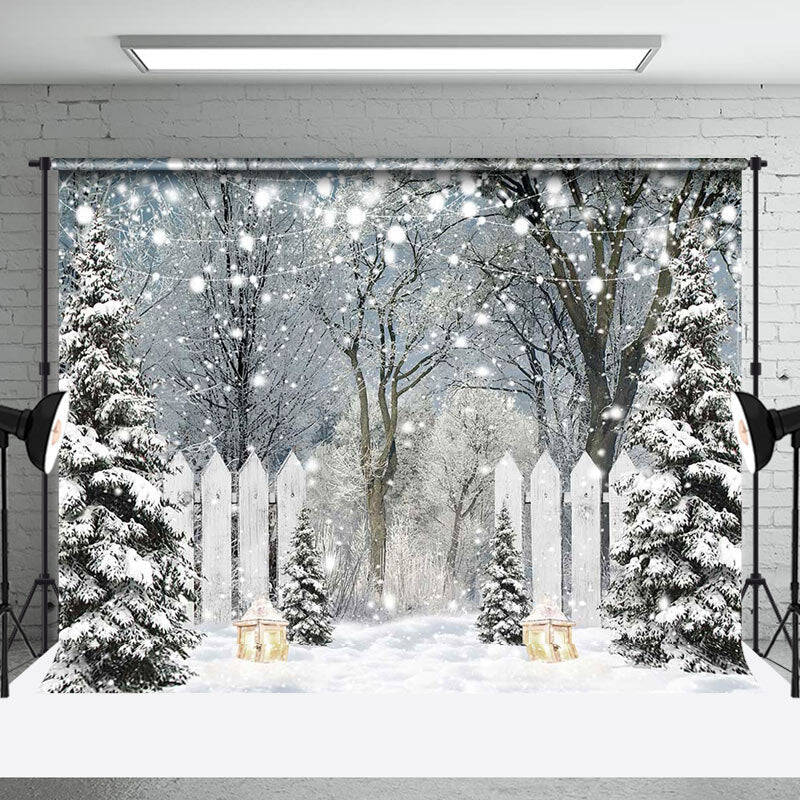 Aperturee Snowy Pine Forest String Lights Christmas Backdrop - Aperturee