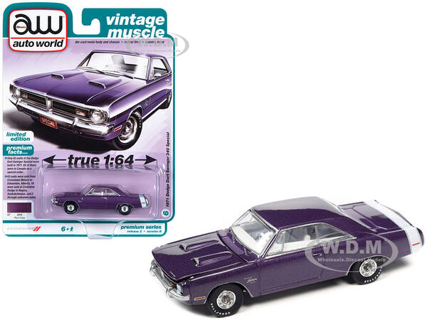 1971 Dodge Dart Swinger 340 Special Plum Crazy Purple Metallic with White Tail Stripe Vintage Muscle Limited Edition 1/64 Die...