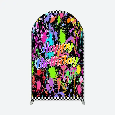 Aperturee Graffiti Splash Paint Happy Birthday Arch Backdrop | Circle Arch Backdrop Diy | Diy Round Arch Backdrop | Chiara Ar...