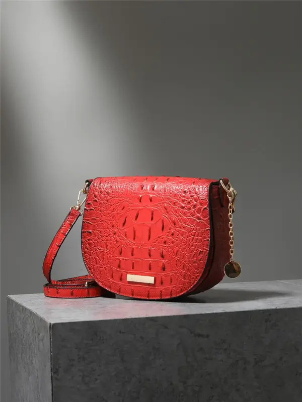 Fashion Elegant Crocodile Embossed Crossbody Bag, Small Saddle Bag, Casual Versatile Shoulder Bag for Women, with Detachable ...