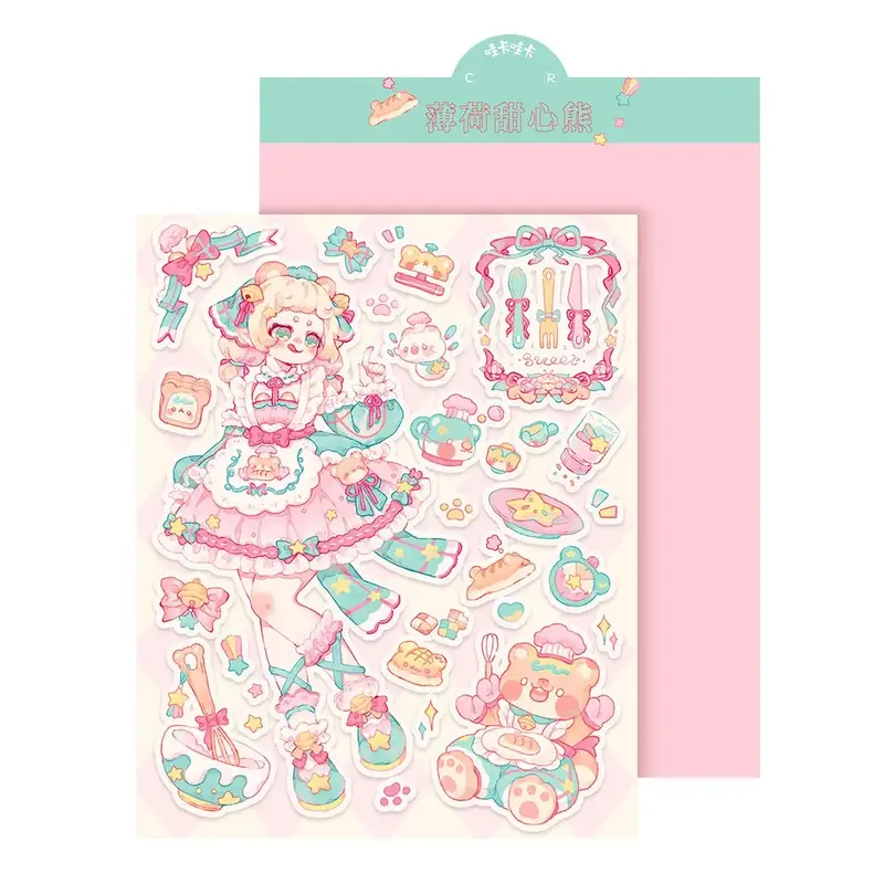 Room Decor Cute Cartoon Girl Pattern Sticker, Waterproof Self Adhesive Decorative Sticker, Fun Decor Sticker for Gift Greetin...