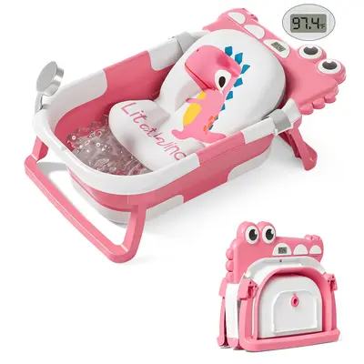 Bobike Collapsible Baby Bathtub for Infants to Toddler with Real-Time Temp Monitor, Floating Cushion, Foldable Applicable 0-3...