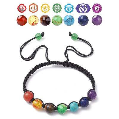 Round Natural Mixed Gemstone Braided Bead Bracelet