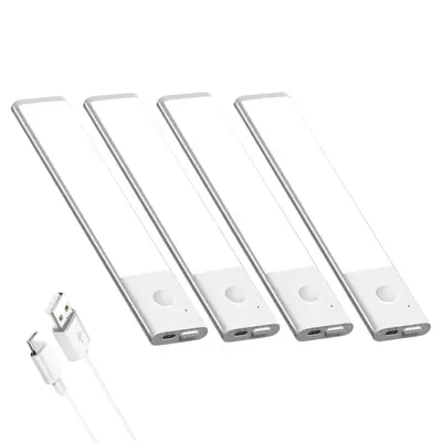 LED Under Cabinet Lighting, Wireless Motion Sensor Light Rechargeable Lights Bar for Kitchen Stairs Bedroom White 4 Packs Spr...