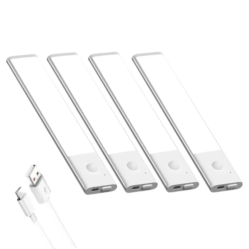 LED Under Cabinet Lighting, Wireless Motion Sensor Light Rechargeable Lights Bar for Kitchen Stairs Bedroom White 4 Packs Spr...