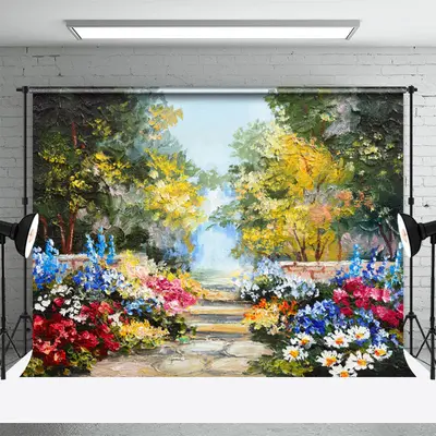 Classic Oil Painting Flower Forest Spring Backdrop - Aperturee