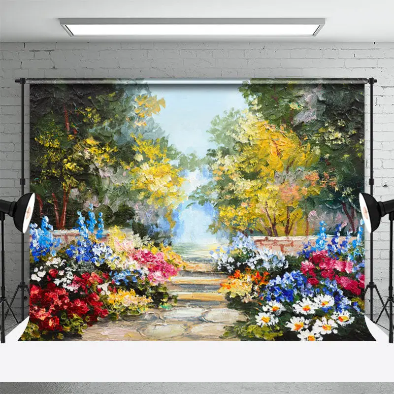 Classic Oil Painting Flower Forest Spring Backdrop - Aperturee