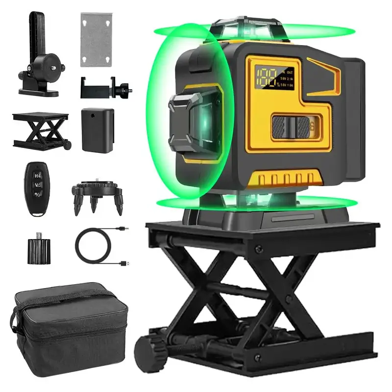 4D Green Cross Line Level, Self Leveling Green Laser Level, Laser Measurement Tool for Construction and Picture Hanging, Port...