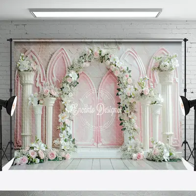 White Pink Retro Wall Arch Floral Wedding Backdrop
