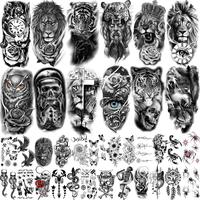 Teens 36 Sheets Large Black Arm Temporary Tattoos For Men Forearm Women Thigh, Half Sleeve Animals Lion Tiger Wolf Temp Tatto...