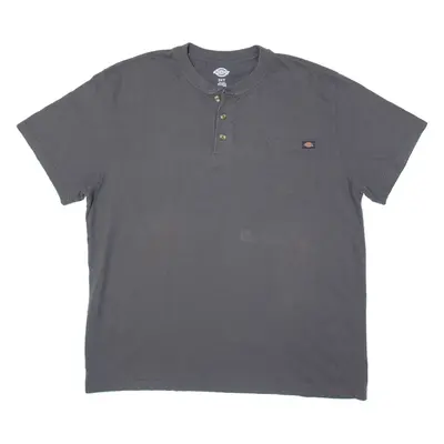 DICKIES Mens T-Shirt Grey Button Neck 2XL