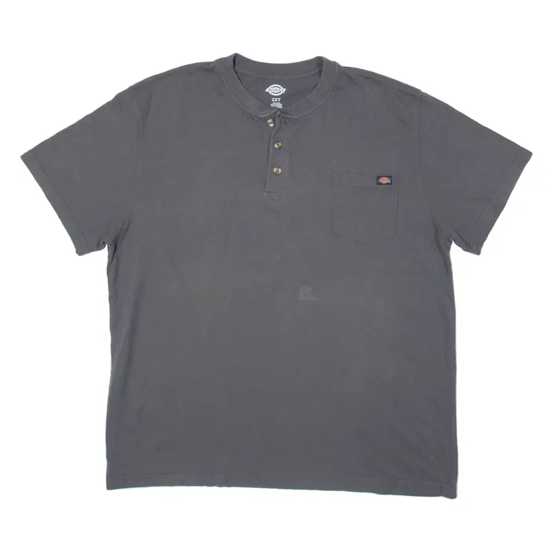 DICKIES Mens T-Shirt Grey Button Neck 2XL