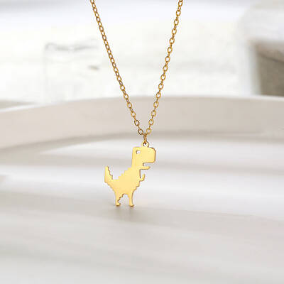 Cute Stainless Steel Pixel Dinosaur Pendant for Women's Daily Wear
