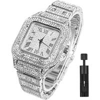 Men’s  Watch Iced Out Watchs CZ   Plated Cuban Link Watch Square Dial Quartz Wristband Analog Wrist Watch for Men Women the...
