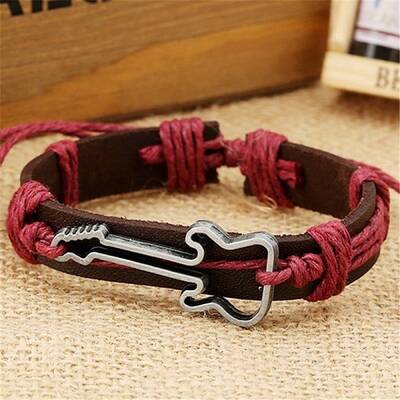 Zinc alloy environmentally friendly guitar accessories genuine leather bracelet