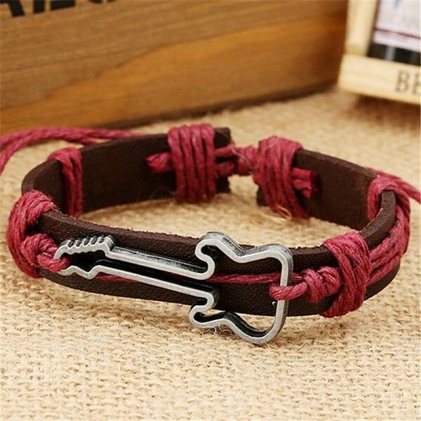 Zinc alloy environmentally friendly guitar accessories genuine leather bracelet