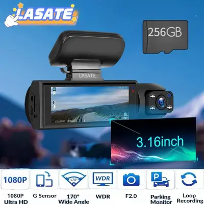 360 dash cam-1 Count Dash Camera for Car 128GB, Wide Angle Car Driving Recorder with IR Night-Vision G Sensor, 3.16 Inch IPS ...