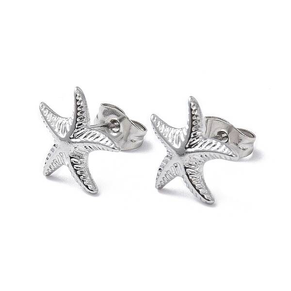 Non-Tarnish 304 Stainless Steel Starfish Stud Earrings for Women