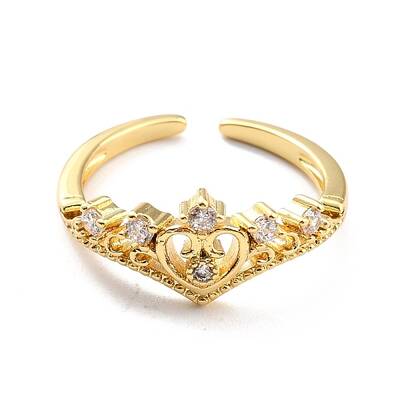 Clear Cubic Zirconia Heart Wing Open Cuff Ring for Women