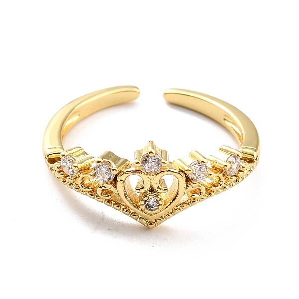 Clear Cubic Zirconia Heart Wing Open Cuff Ring for Women