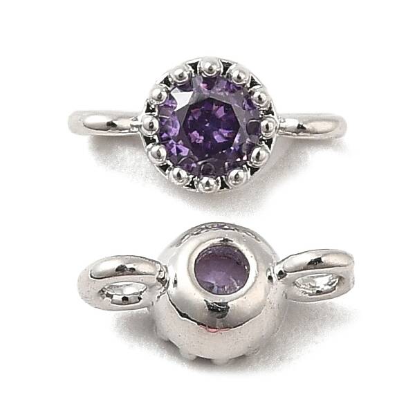Brass Pave Purple Glass Connector Charms