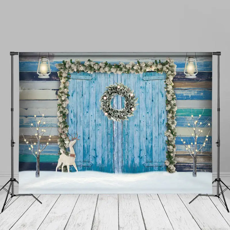 Snow Blue Log Cabin Christmas Photo Backdrop Ideas - Aperturee