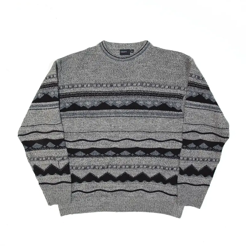 CARLETTI Sportswear Patterned Jumper Grey Fair Isle Wool Mens XL