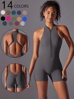 Women's Solid Zip Back Sports Romper, Breathable Comfortable Sleeveless Bodycon Romper for Yoga Gym Workout, Ladies Sportswea...