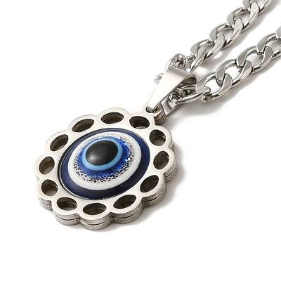 Enamel Flower with Eye Pendant Necklaces