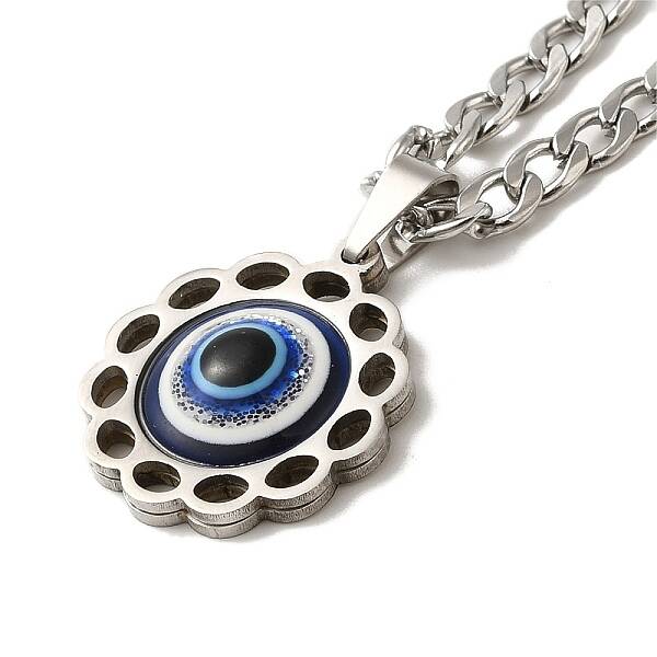 Enamel Flower with Eye Pendant Necklaces